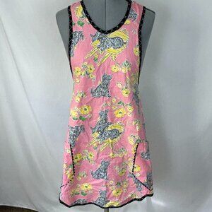 Vintage Scottie Dog Floral Apron Pink Black Trim